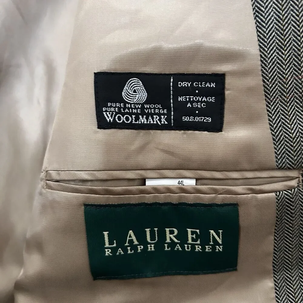 Lauren Ralph Lauren Men's Sport Coat in Tan Herringbone Size 44 Long, Classic
